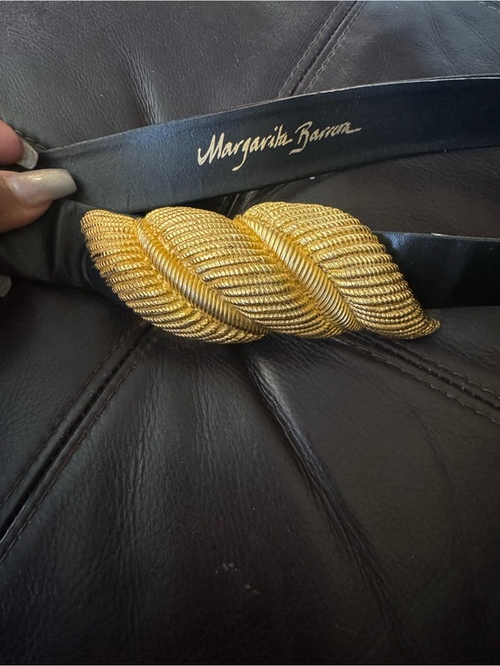 Margarita Barrera Accessories - Black Leather Belt with Gold Leaf Buckle
